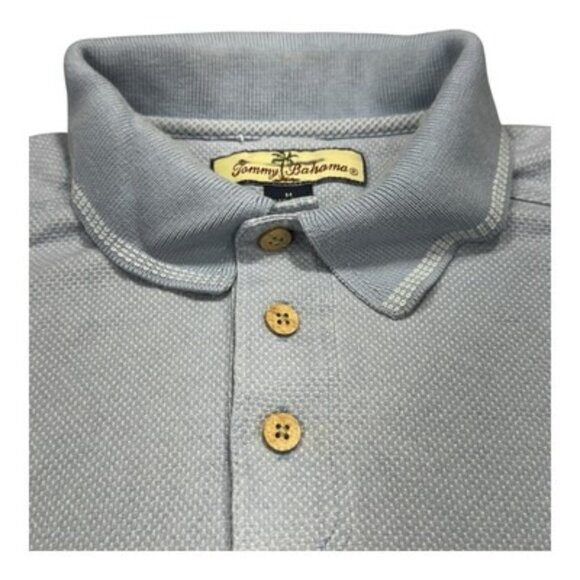 Tommy Bahama Polo Shirt Men M Silk Cotton Blue TB Logo Golf Resort Tee Classic - Picture 3 of 15